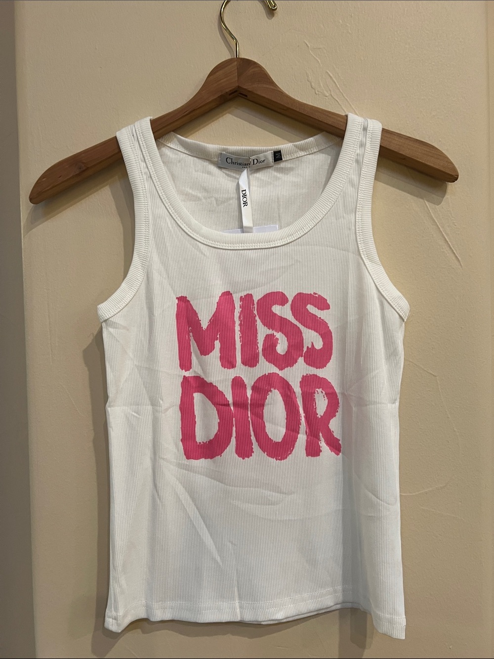 Miss Dior White Tank Top with Pink Graphic Christian Dior white hot pink nwt